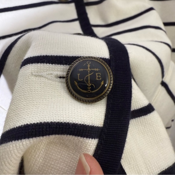 Land’ End Navy Blue White Striped Cotton Knit Nautical Blazer Size 26WP - Picture 3 of 8